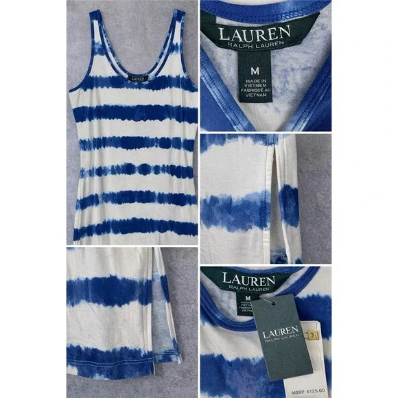 Lauren Ralph Lauren Tie Dye Striped Maxi Tank Dress Womens  M Beach Coastal NWT - Picture 3 of 5